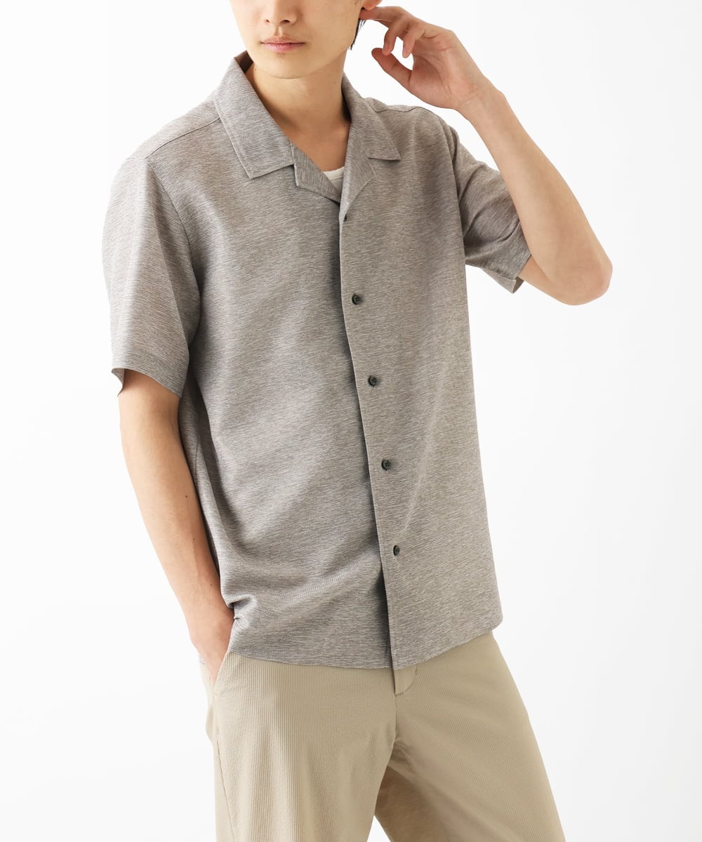 MKBHC59130 MK MICHEL KLEIN HOMME(MKミッシェルクランオム) 【洗える / 快適高通気素材】カラミストレッチ開襟シャツ アイボリー