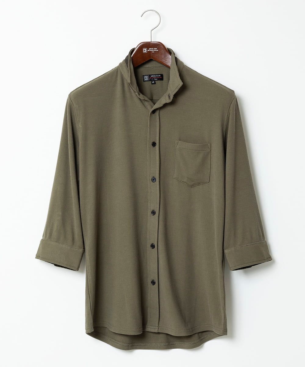 MKBHX31110 MK MICHEL KLEIN HOMME(MKミッシェルクランオム) 【大きいサイズあり】七分袖シャツ/ペンシルストライプジャージ カーキ