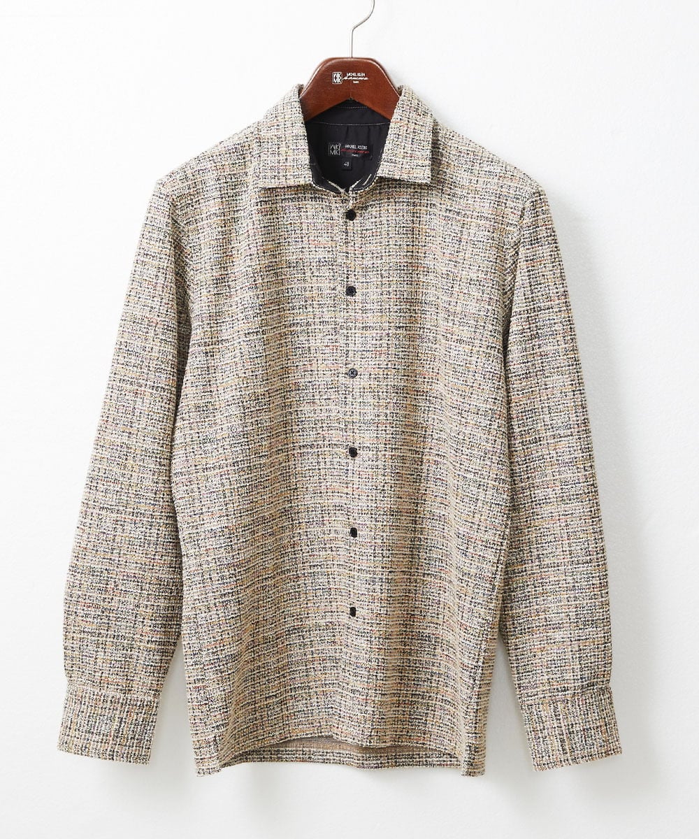 MKBJX06130 MK MICHEL KLEIN HOMME(MKミッシェルクランオム) 【残りわずか／秋シャツ／ゆったりサイズ】長袖シャツ/ツィードジャージ ベージュ