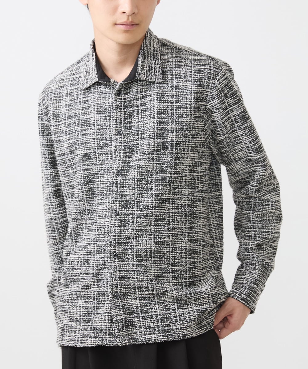 MKBJX06130 MK MICHEL KLEIN HOMME(MKミッシェルクランオム) 【残りわずか／秋シャツ／ゆったりサイズ】長袖シャツ/ツィードジャージ ダークグレー
