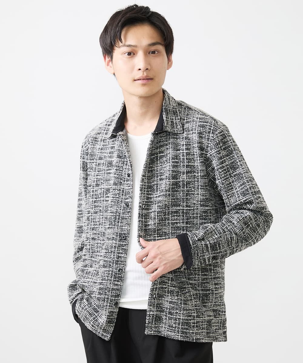 MKBJX06130 MK MICHEL KLEIN HOMME(MKミッシェルクランオム) 【残りわずか／秋シャツ／ゆったりサイズ】長袖シャツ/ツィードジャージ ダークグレー