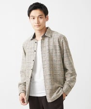 MKBJX06130 MK MICHEL KLEIN HOMME(MKミッシェルクランオム) 【残りわずか／秋シャツ／ゆったりサイズ】長袖シャツ/ツィードジャージ ダークグレー
