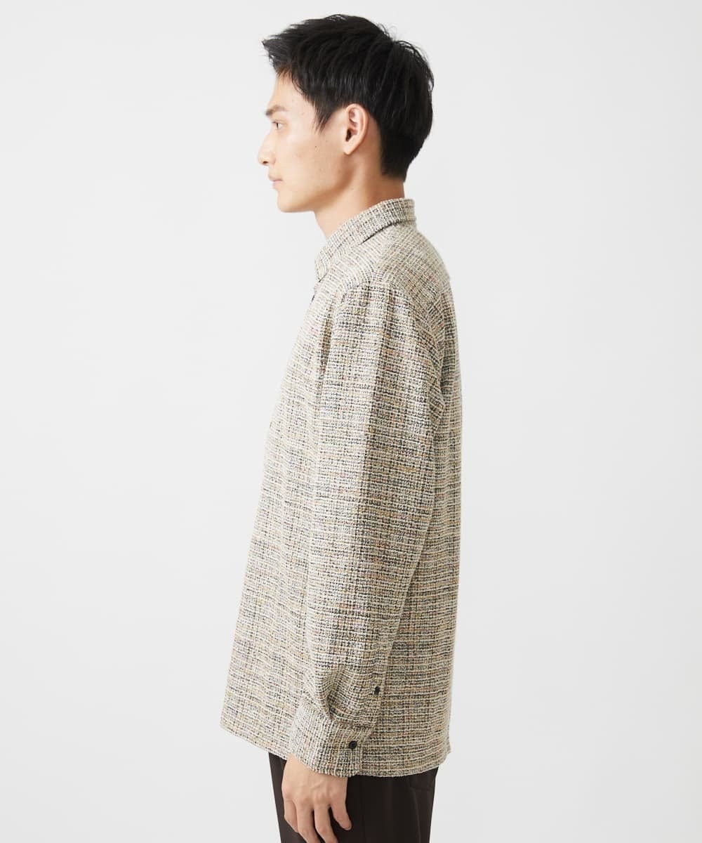 MKBJX06130 MK MICHEL KLEIN HOMME(MKミッシェルクランオム) 【残りわずか／秋シャツ／ゆったりサイズ】長袖シャツ/ツィードジャージ ダークグレー