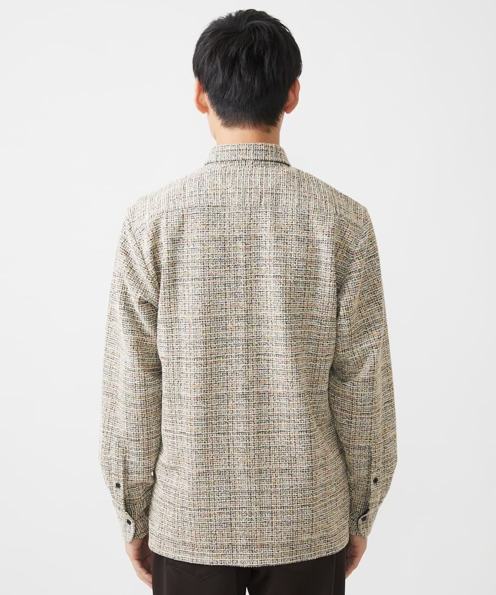 MKBJX06130 MK MICHEL KLEIN HOMME(MKミッシェルクランオム) 【残りわずか／秋シャツ／ゆったりサイズ】長袖シャツ/ツィードジャージ ダークグレー