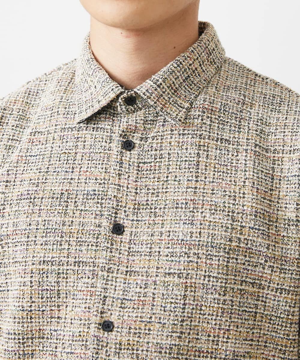 MKBJX06130 MK MICHEL KLEIN HOMME(MKミッシェルクランオム) 【残りわずか／秋シャツ／ゆったりサイズ】長袖シャツ/ツィードジャージ ダークグレー