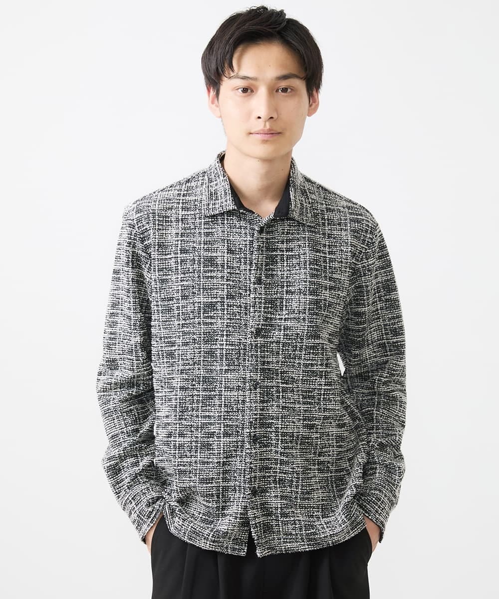 MKBJX06130 MK MICHEL KLEIN HOMME(MKミッシェルクランオム) 【残りわずか／秋シャツ／ゆったりサイズ】長袖シャツ/ツィードジャージ ダークグレー