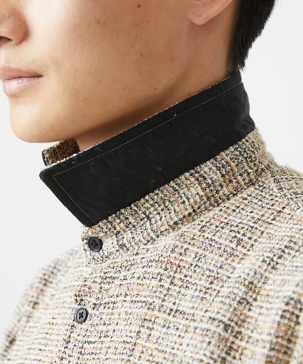MKBJX06130 MK MICHEL KLEIN HOMME(MKミッシェルクランオム) 【残りわずか／秋シャツ／ゆったりサイズ】長袖シャツ/ツィードジャージ ダークグレー