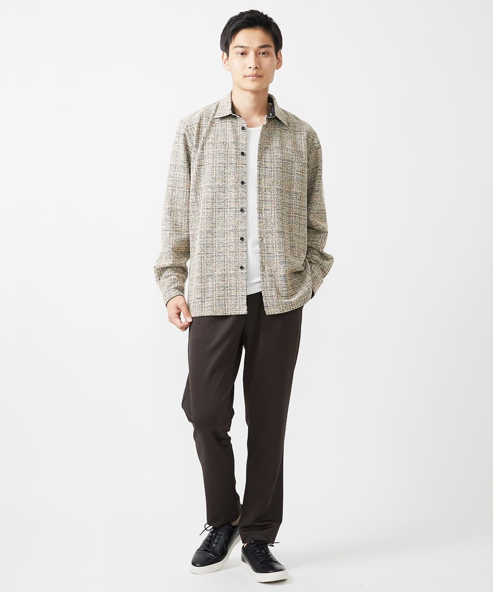 MKBJX06130 MK MICHEL KLEIN HOMME(MKミッシェルクランオム) 【残りわずか／秋シャツ／ゆったりサイズ】長袖シャツ/ツィードジャージ ダークグレー