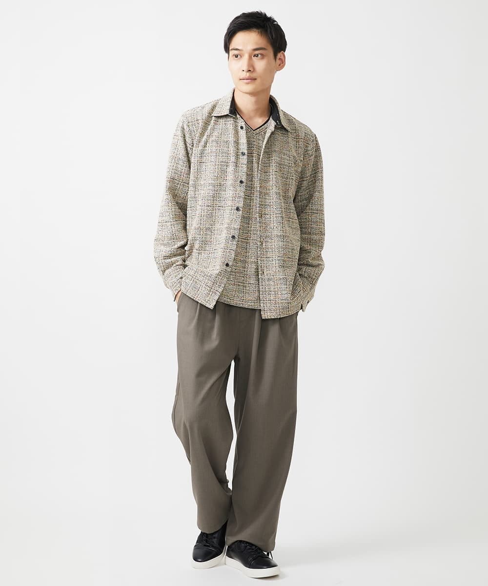 MKBJX06130 MK MICHEL KLEIN HOMME(MKミッシェルクランオム) 【残りわずか／秋シャツ／ゆったりサイズ】長袖シャツ/ツィードジャージ ダークグレー