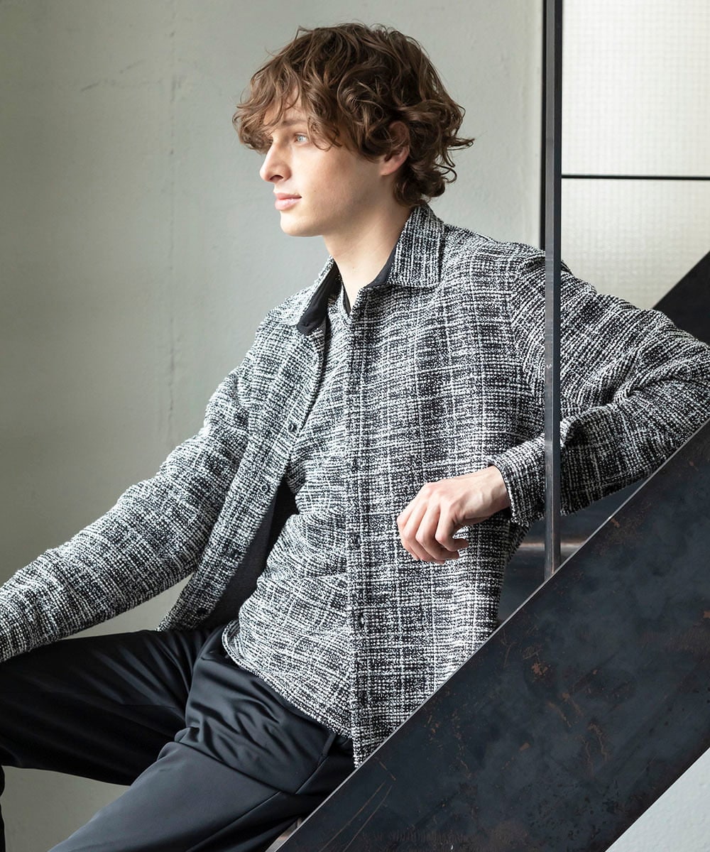 MKBJX06130 MK MICHEL KLEIN HOMME(MKミッシェルクランオム) 【残りわずか／秋シャツ／ゆったりサイズ】長袖シャツ/ツィードジャージ ダークグレー