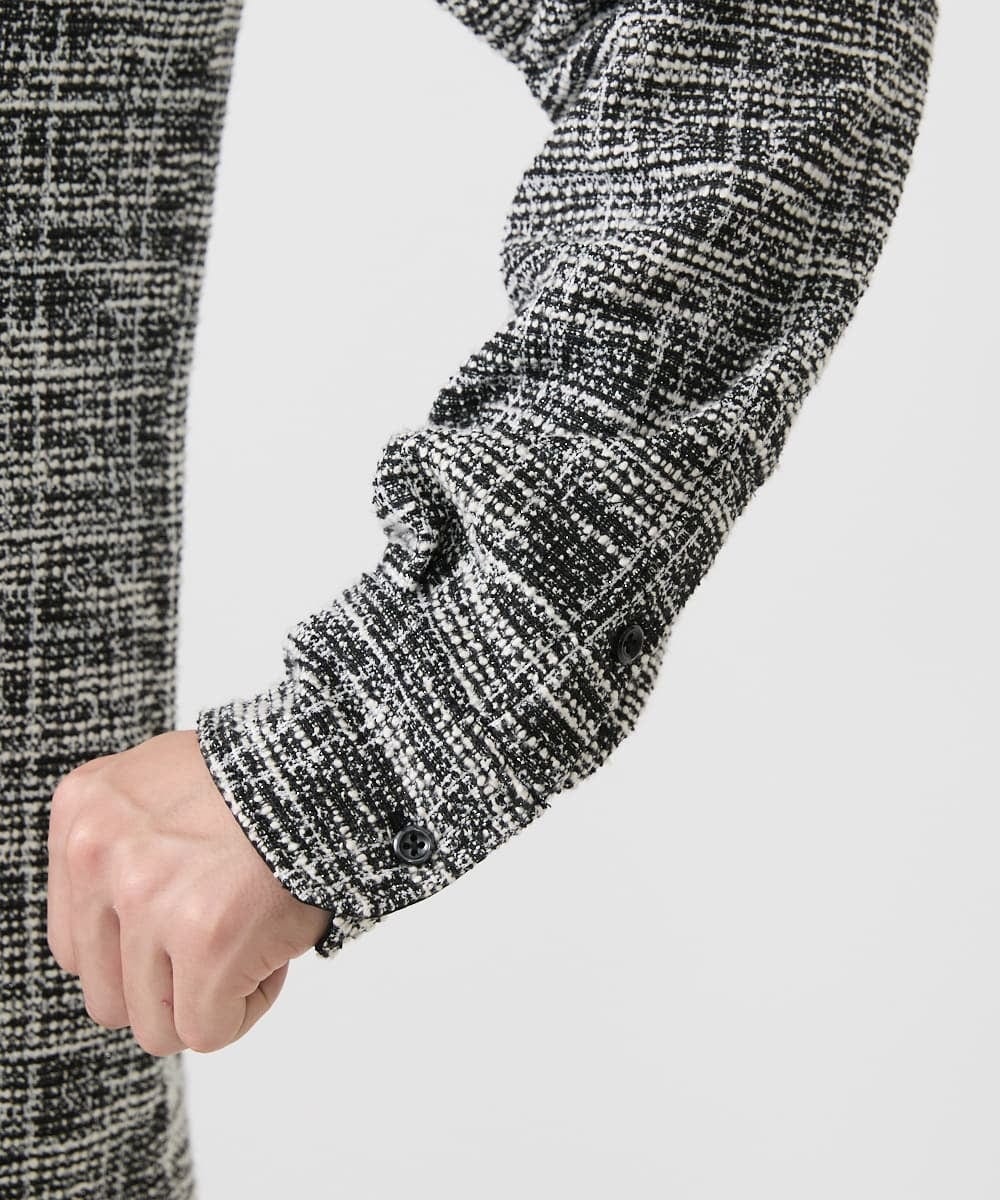 MKBJX06130 MK MICHEL KLEIN HOMME(MKミッシェルクランオム) 【残りわずか／秋シャツ／ゆったりサイズ】長袖シャツ/ツィードジャージ ダークグレー