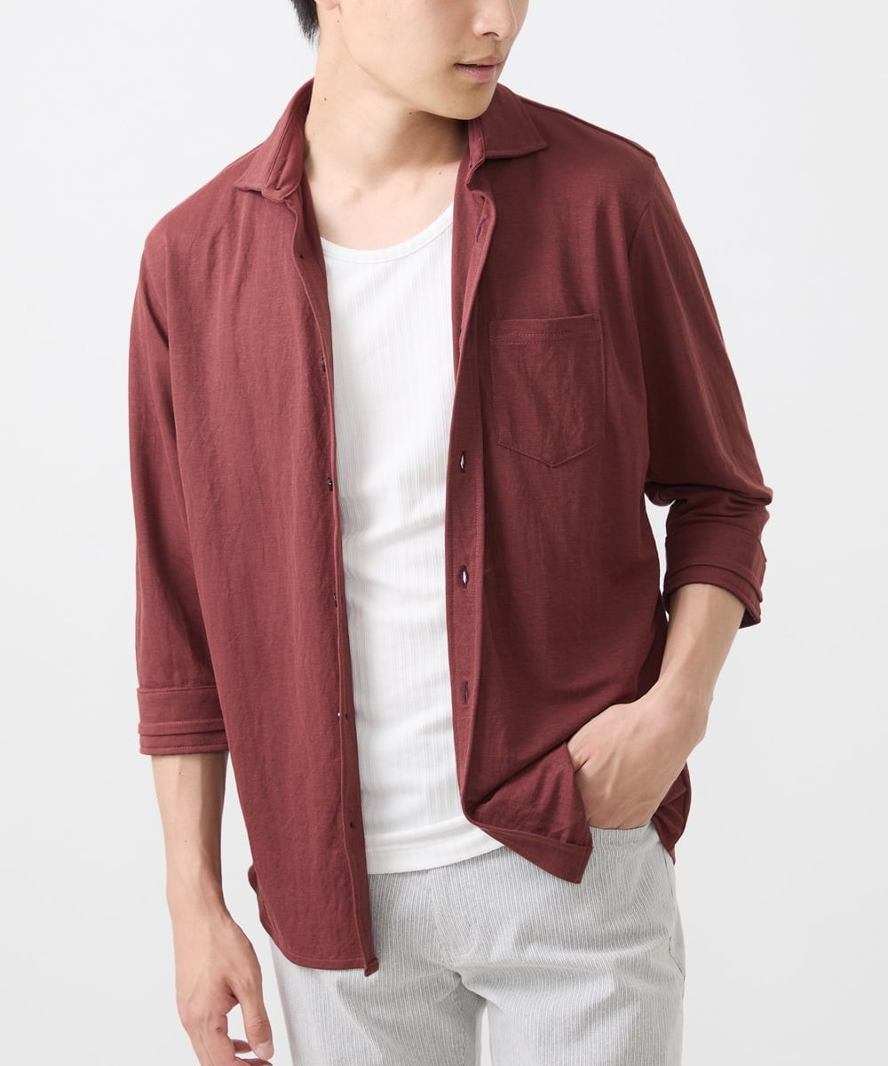 MKBJX32110 MK MICHEL KLEIN HOMME(MKミッシェルクランオム) 【大きいサイズあり】七分袖シャツ/ミストワッシャーカノコ パープル