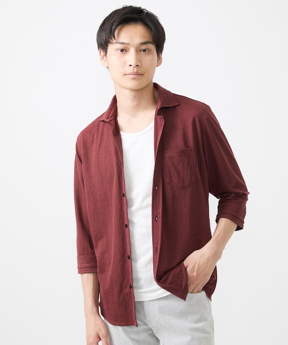 MKBJX32110 MK MICHEL KLEIN HOMME(MKミッシェルクランオム) 【大きいサイズあり】七分袖シャツ/ミストワッシャーカノコ パープル