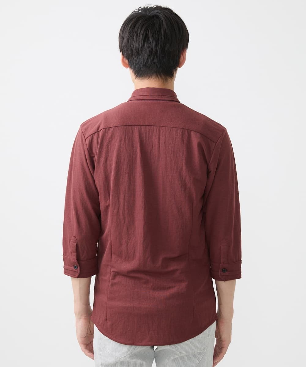 MKBJX32110 MK MICHEL KLEIN HOMME(MKミッシェルクランオム) 【大きいサイズあり】七分袖シャツ/ミストワッシャーカノコ パープル
