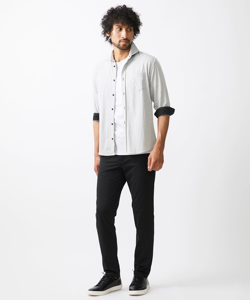 MKBJX32110 MK MICHEL KLEIN HOMME(MKミッシェルクランオム) 【大きいサイズあり】七分袖シャツ/ミストワッシャーカノコ グレー