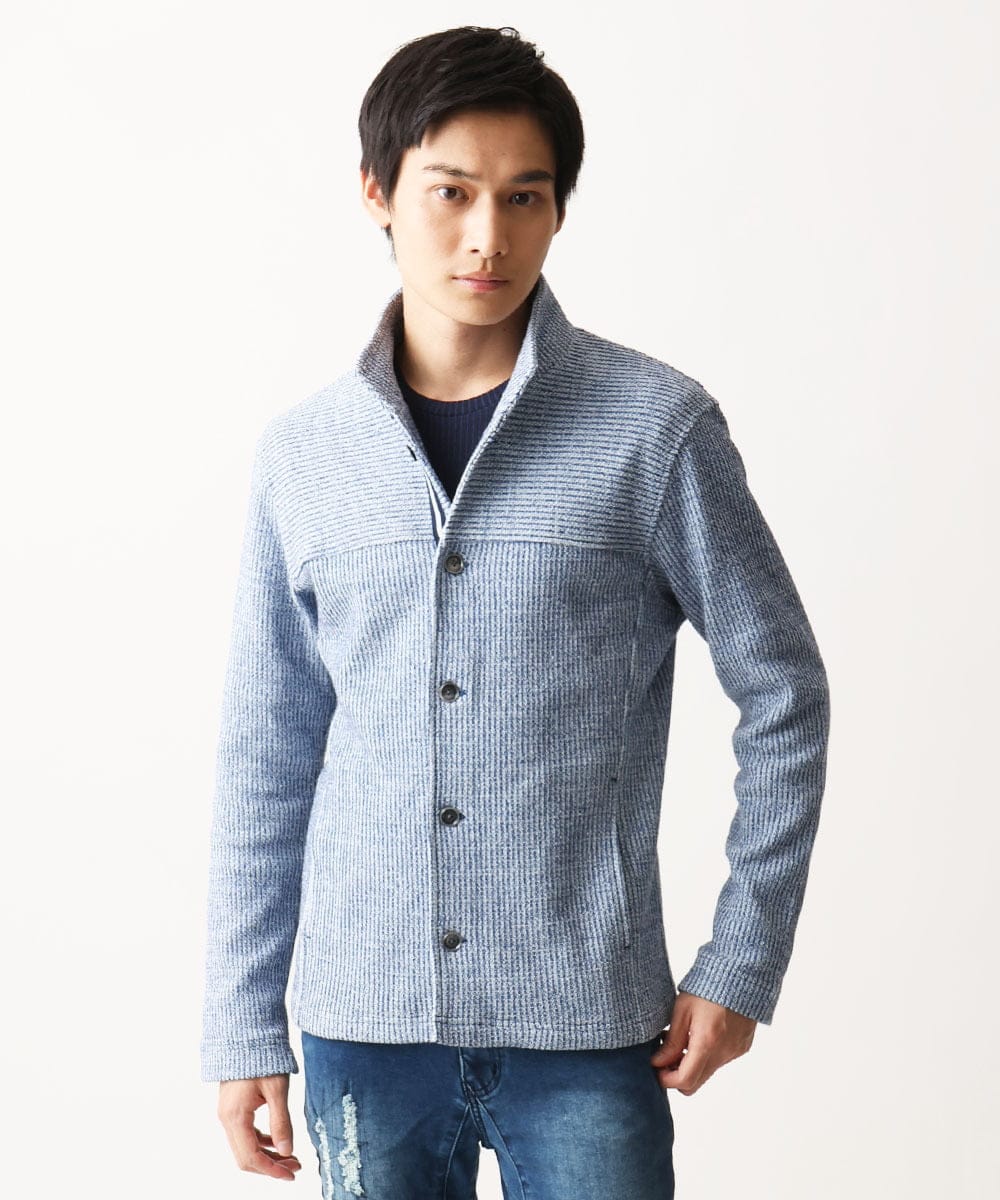 MKCDC24135 MK MICHEL KLEIN HOMME(MKミッシェルクランオム) 【イージーケア】ラッセルスタンドカーディガン ブルー