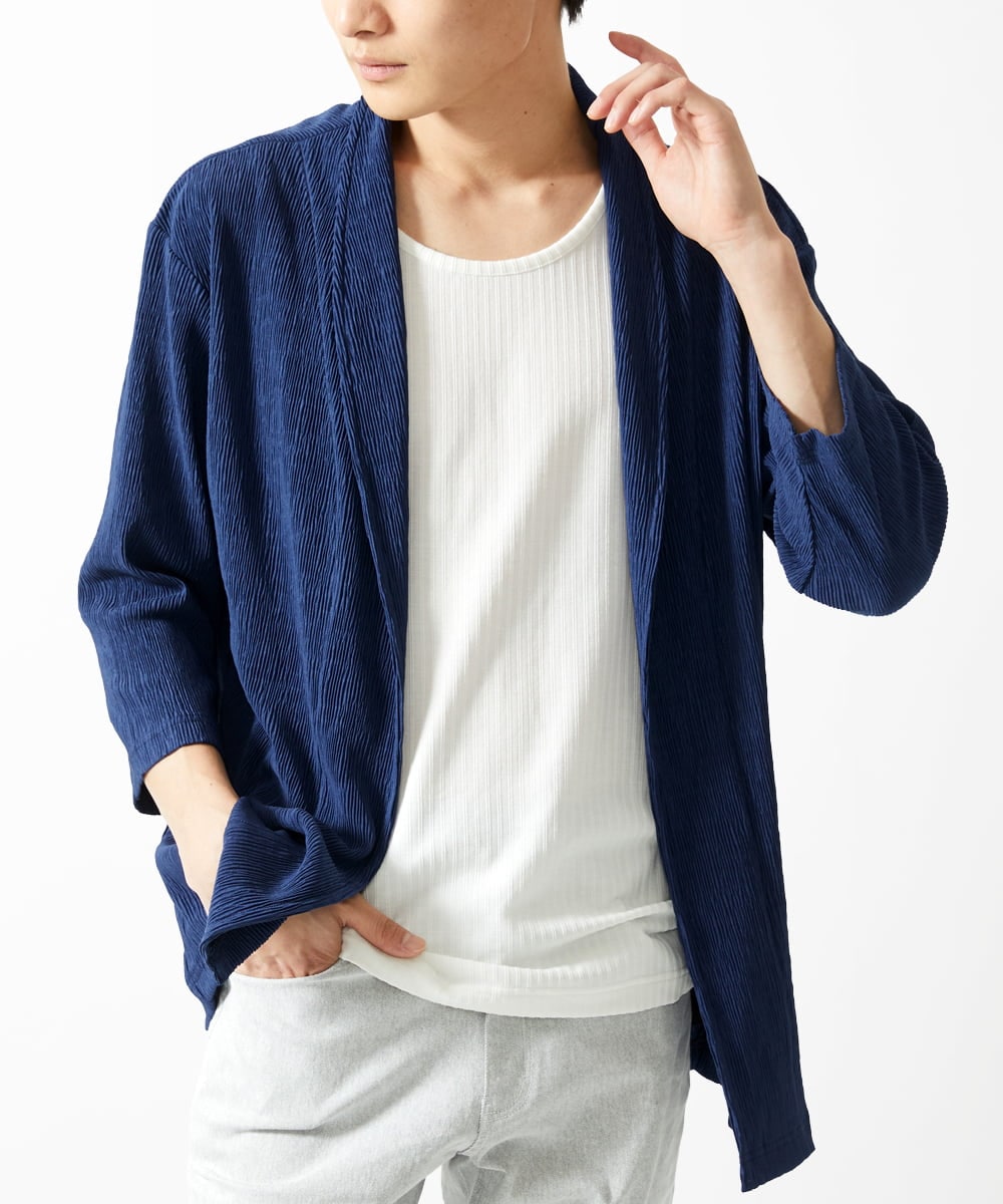 MKCGC03080 MK MICHEL KLEIN HOMME(MKミッシェルクランオム) 【在庫限り！/洗える/７分袖】 シフォンヨウリュウカーディガン ブルー