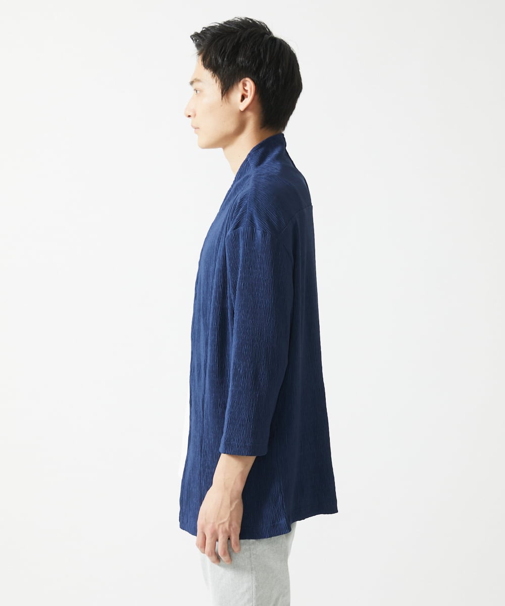 MKCGC03080 MK MICHEL KLEIN HOMME(MKミッシェルクランオム) 【在庫限り！/洗える/７分袖】 シフォンヨウリュウカーディガン ブルー