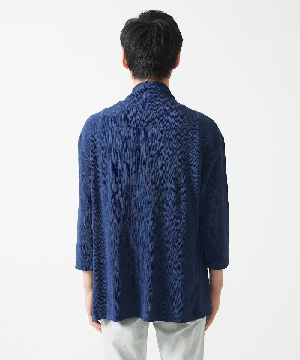 MKCGC03080 MK MICHEL KLEIN HOMME(MKミッシェルクランオム) 【在庫限り！/洗える/７分袖】 シフォンヨウリュウカーディガン ブルー
