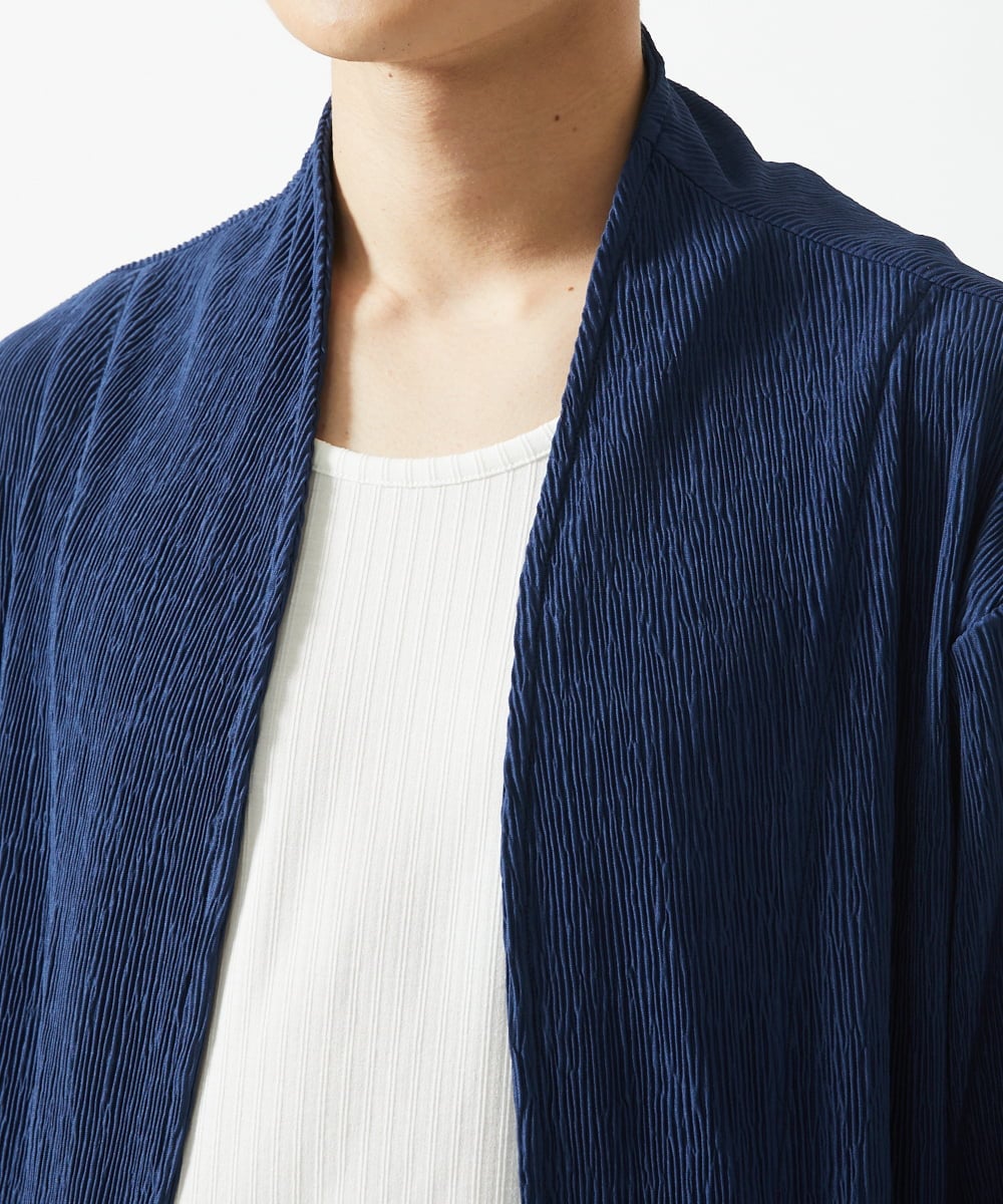 MKCGC03080 MK MICHEL KLEIN HOMME(MKミッシェルクランオム) 【在庫限り！/洗える/７分袖】 シフォンヨウリュウカーディガン ブルー