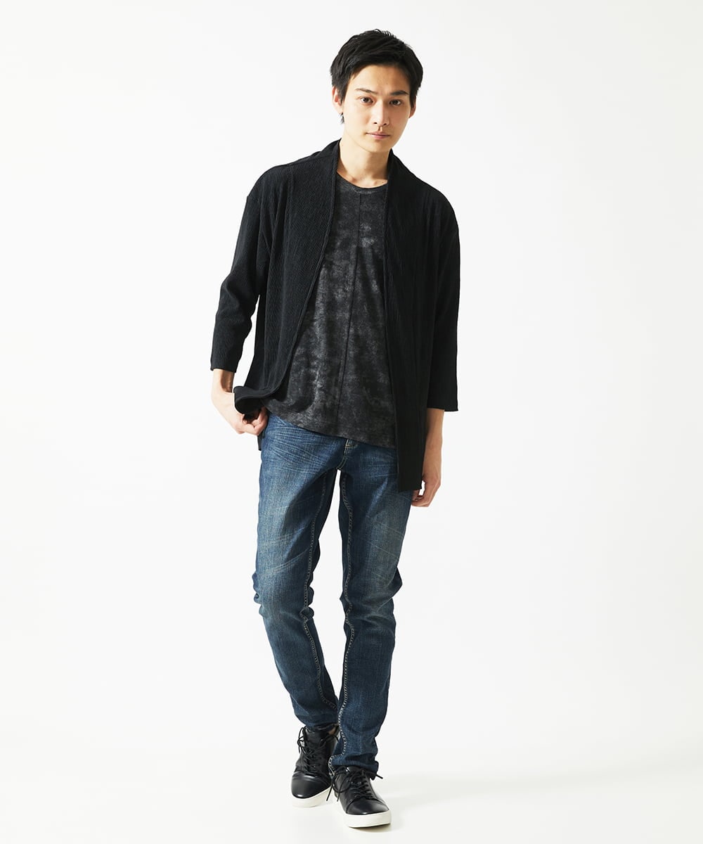 MKCGC03080 MK MICHEL KLEIN HOMME(MKミッシェルクランオム) 【在庫限り！/洗える/７分袖】 シフォンヨウリュウカーディガン ブラック