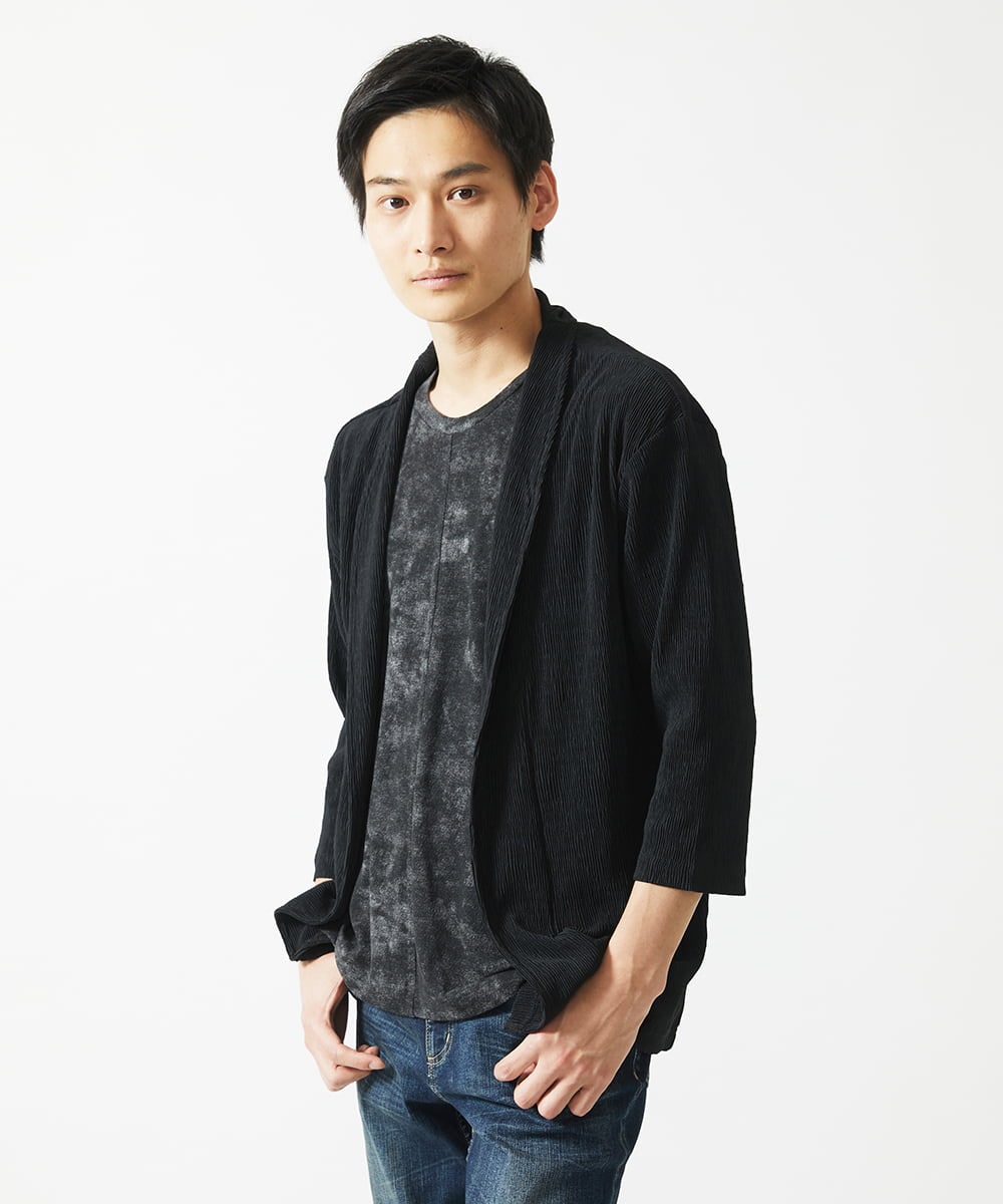 MKCGC03080 MK MICHEL KLEIN HOMME(MKミッシェルクランオム) 【在庫限り！/洗える/７分袖】 シフォンヨウリュウカーディガン ブラック