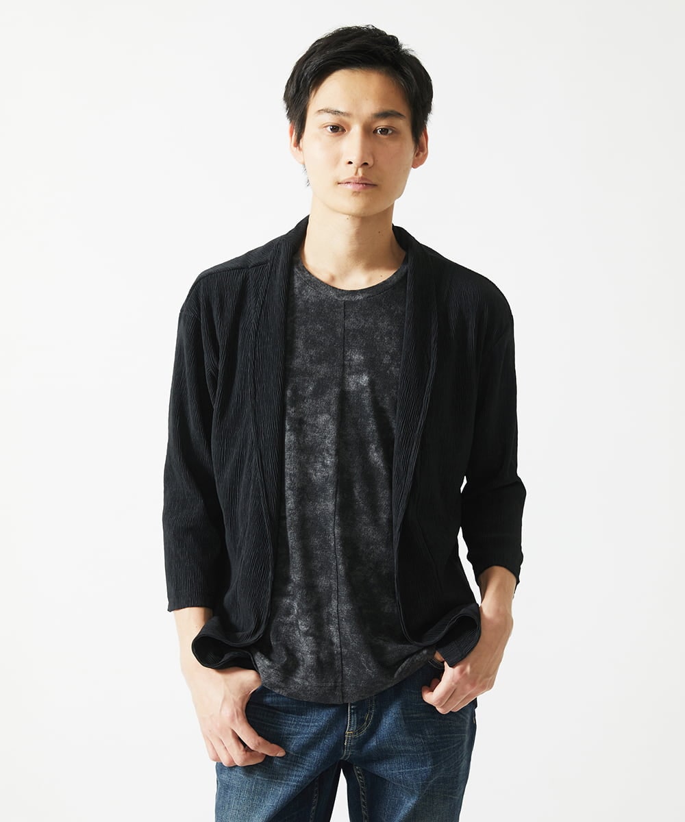 MKCGC03080 MK MICHEL KLEIN HOMME(MKミッシェルクランオム) 【在庫限り！/洗える/７分袖】 シフォンヨウリュウカーディガン ブラック