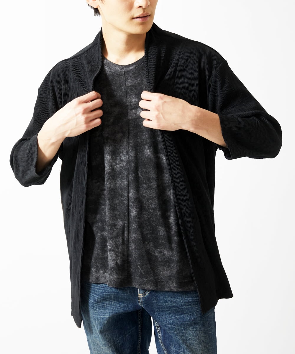 MKCGC03080 MK MICHEL KLEIN HOMME(MKミッシェルクランオム) 【在庫限り！/洗える/７分袖】 シフォンヨウリュウカーディガン ブラック