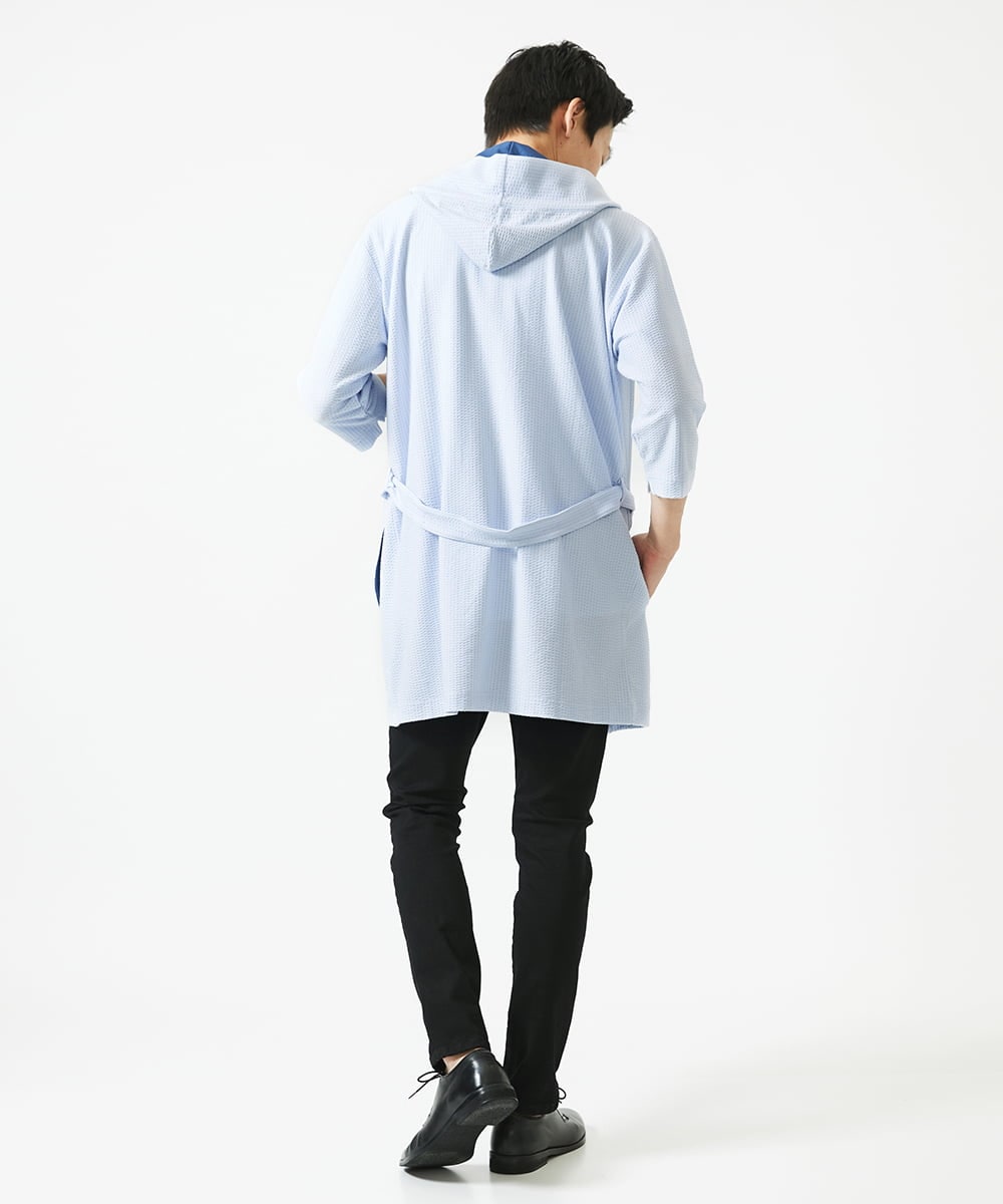 MKCGC32130 MK MICHEL KLEIN HOMME(MKミッシェルクランオム) 【残りわずか/ゆったりサイズ／洗える】サッカーストライプフードカーディガン ライトブルー
