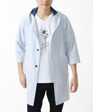 MKCGC32130 MK MICHEL KLEIN HOMME(MKミッシェルクランオム) 【残りわずか/ゆったりサイズ／洗える】サッカーストライプフードカーディガン ライトブルー