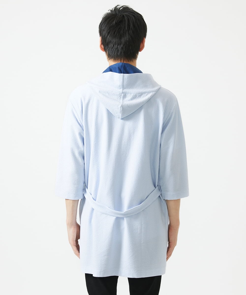 MKCGC32130 MK MICHEL KLEIN HOMME(MKミッシェルクランオム) 【残りわずか/ゆったりサイズ／洗える】サッカーストライプフードカーディガン ライトブルー