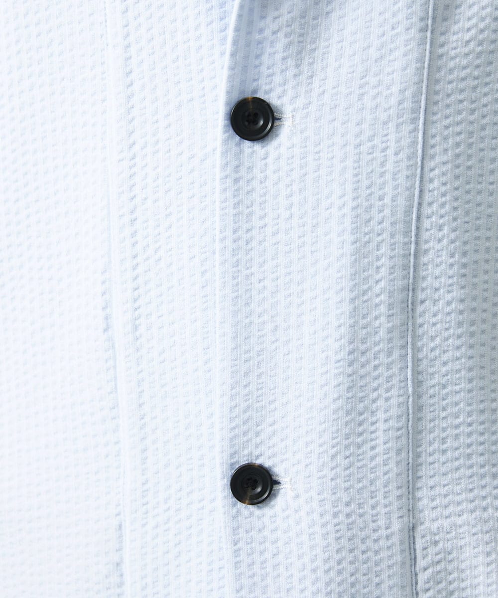 MKCGC32130 MK MICHEL KLEIN HOMME(MKミッシェルクランオム) 【残りわずか/ゆったりサイズ／洗える】サッカーストライプフードカーディガン ライトブルー