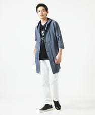 MKCGC32130 MK MICHEL KLEIN HOMME(MKミッシェルクランオム) 【残りわずか/ゆったりサイズ／洗える】サッカーストライプフードカーディガン ブルー