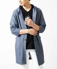 MKCGC32130 MK MICHEL KLEIN HOMME(MKミッシェルクランオム) 【残りわずか/ゆったりサイズ／洗える】サッカーストライプフードカーディガン ブルー