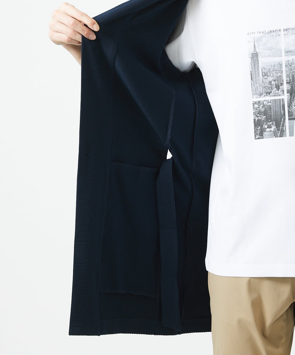 MKCGC32130 MK MICHEL KLEIN HOMME(MKミッシェルクランオム) 【残りわずか/ゆったりサイズ／洗える】サッカーストライプフードカーディガン ネイビー