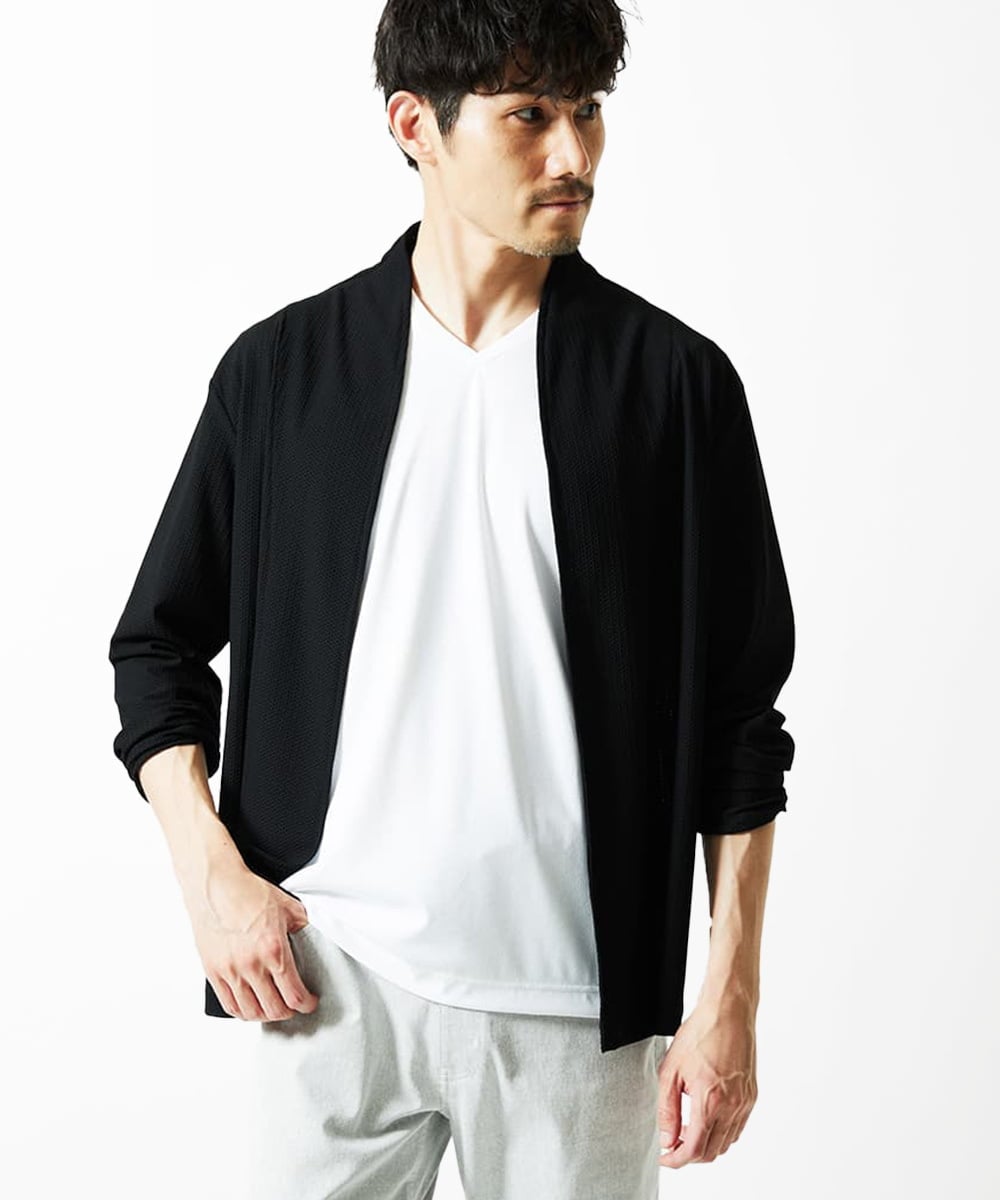 MKCJC31090 MK MICHEL KLEIN HOMME(MKミッシェルクランオム) 【長袖/軽羽織り】スイングメッシュカーディガン ブラック