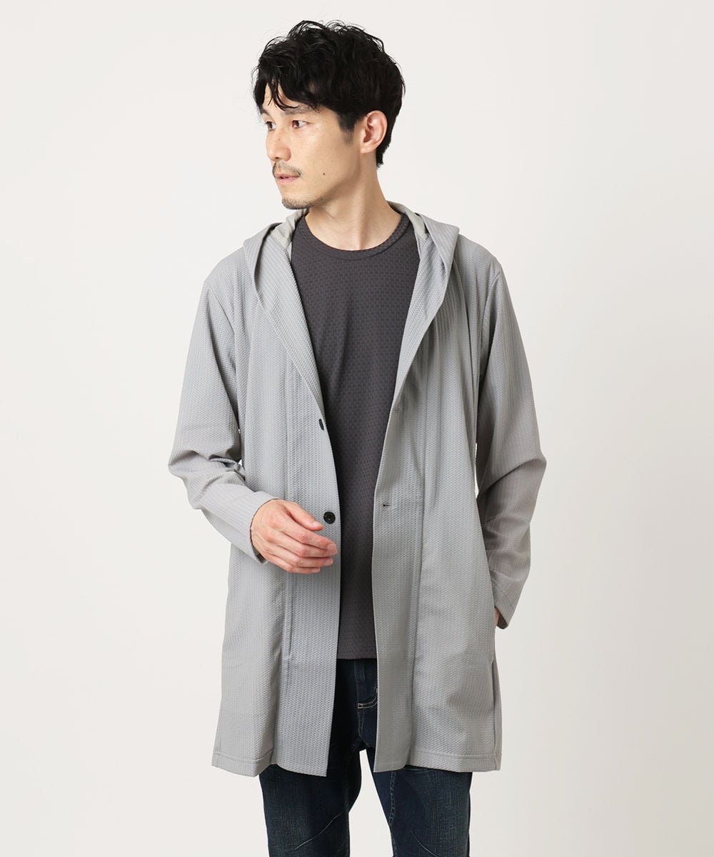 MKCJC32130 MK MICHEL KLEIN HOMME(MKミッシェルクランオム) 【接触冷感】スイングメッシュカーディガン ライトグレー