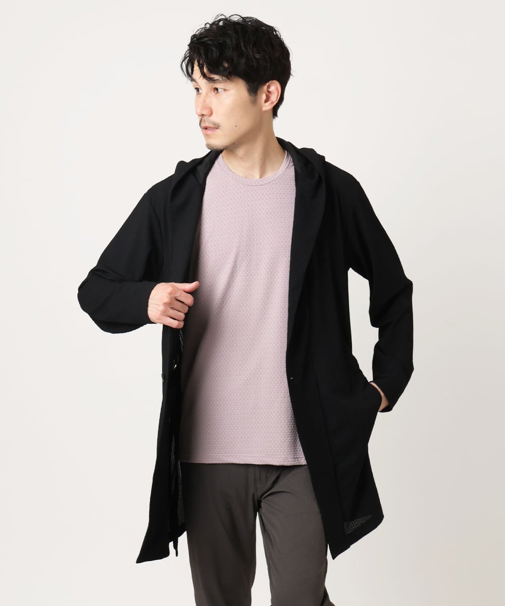 MKCJC32130 MK MICHEL KLEIN HOMME(MKミッシェルクランオム) 【接触冷感】スイングメッシュカーディガン ブラック
