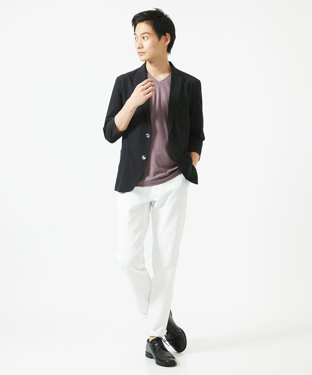 MKDGA51150 MK MICHEL KLEIN HOMME(MKミッシェルクランオム) 【セットアップ対応】七分袖ジャケット / ニュートラルストレッチ ブラック