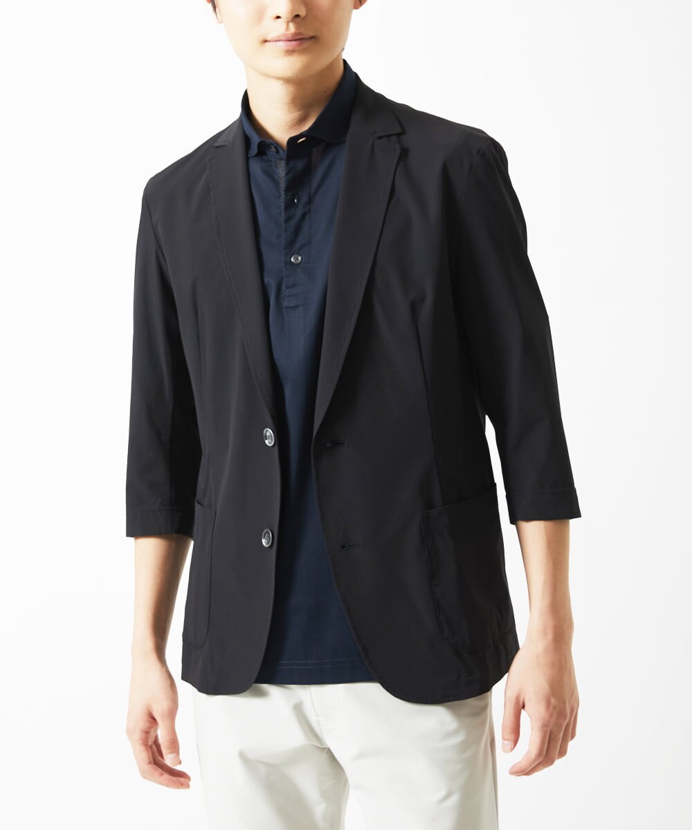 MKDGA51150 MK MICHEL KLEIN HOMME(MKミッシェルクランオム) 【セットアップ対応】七分袖ジャケット / ニュートラルストレッチ ブラック