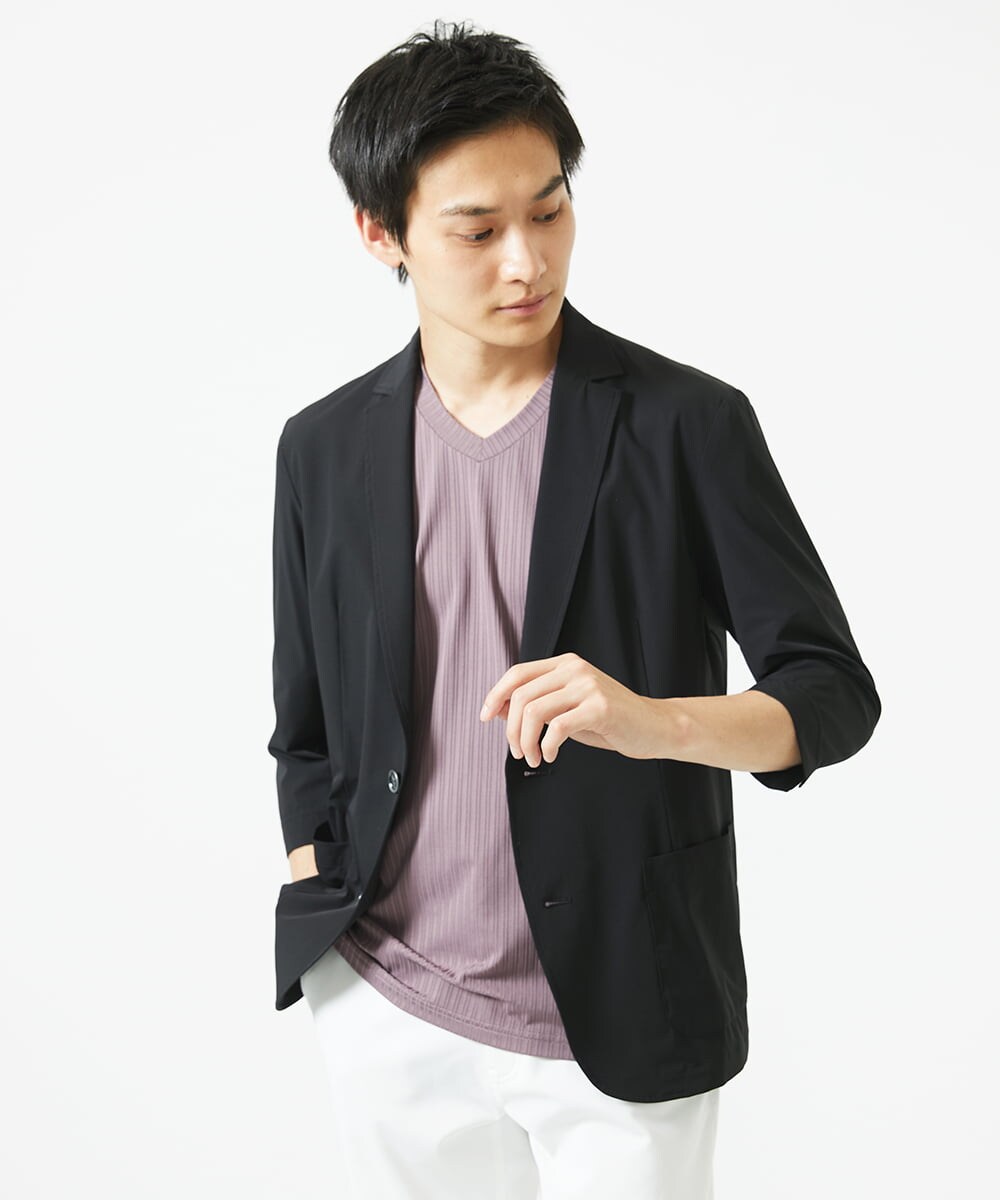 MKDGA51150 MK MICHEL KLEIN HOMME(MKミッシェルクランオム) 【セットアップ対応】七分袖ジャケット / ニュートラルストレッチ ブラック