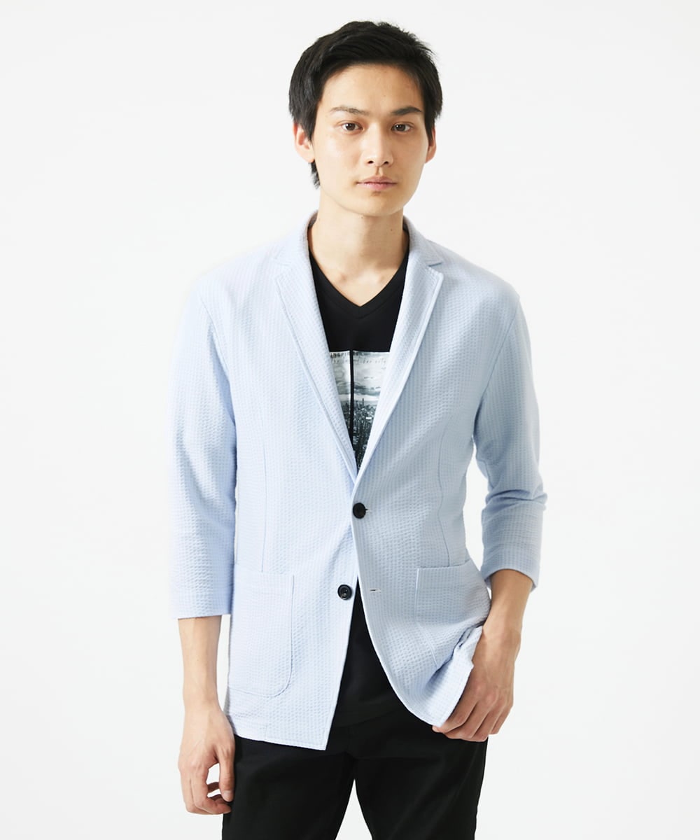 MKDGC32130 MK MICHEL KLEIN HOMME(MKミッシェルクランオム) 【洗える・７分袖】サッカージャージ ジャーディガン  ライトブルー