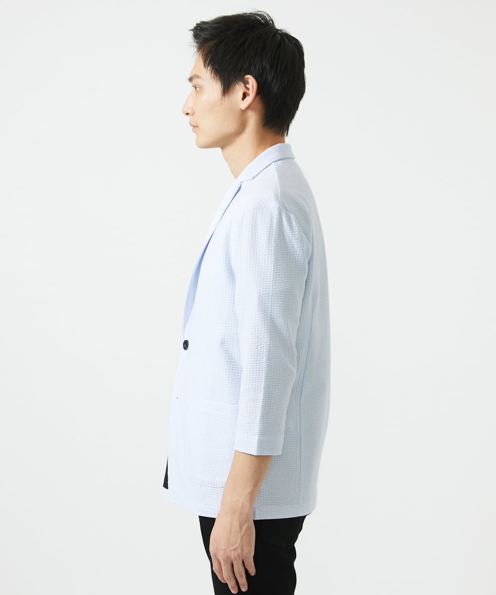 MKDGC32130 MK MICHEL KLEIN HOMME(MKミッシェルクランオム) 【洗える・７分袖】サッカージャージ ジャーディガン  ライトブルー