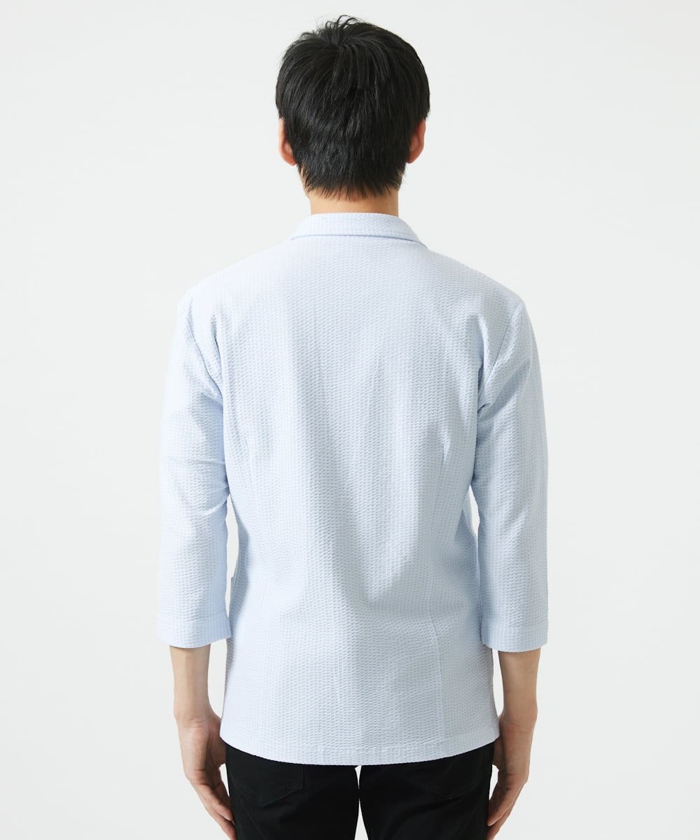 MKDGC32130 MK MICHEL KLEIN HOMME(MKミッシェルクランオム) 【洗える・７分袖】サッカージャージ ジャーディガン  ライトブルー