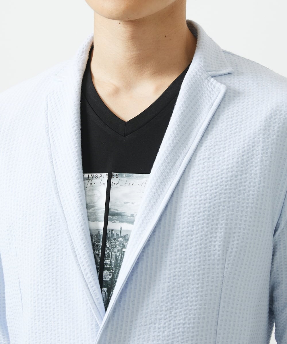 MKDGC32130 MK MICHEL KLEIN HOMME(MKミッシェルクランオム) 【洗える・７分袖】サッカージャージ ジャーディガン  ライトブルー