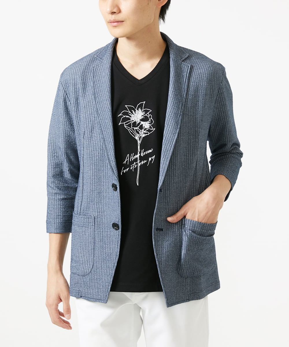 MKDGC32130 MK MICHEL KLEIN HOMME(MKミッシェルクランオム) 【洗える・７分袖】サッカージャージ ジャーディガン  ブルー