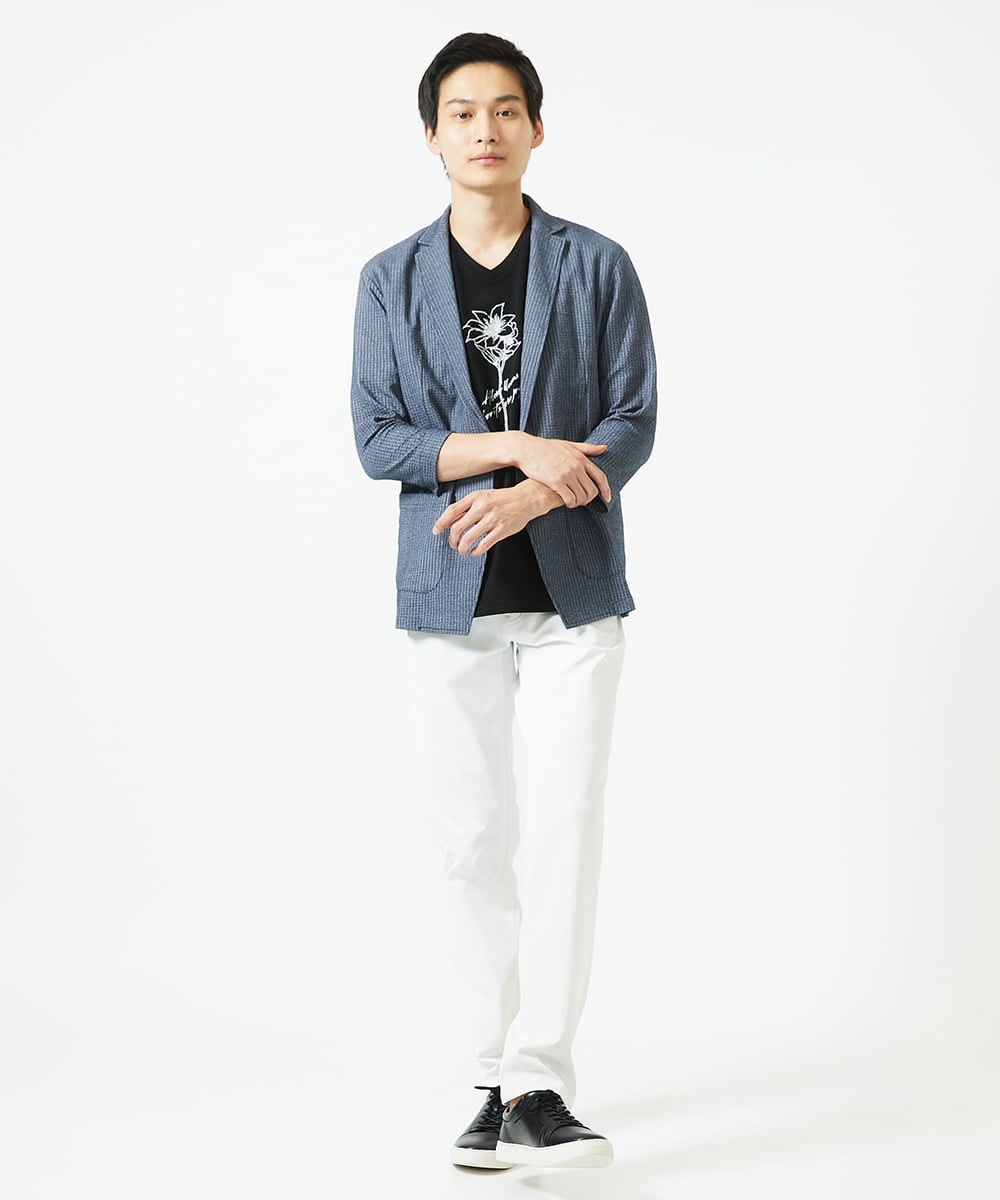 MKDGC32130 MK MICHEL KLEIN HOMME(MKミッシェルクランオム) 【洗える・７分袖】サッカージャージ ジャーディガン  ブルー