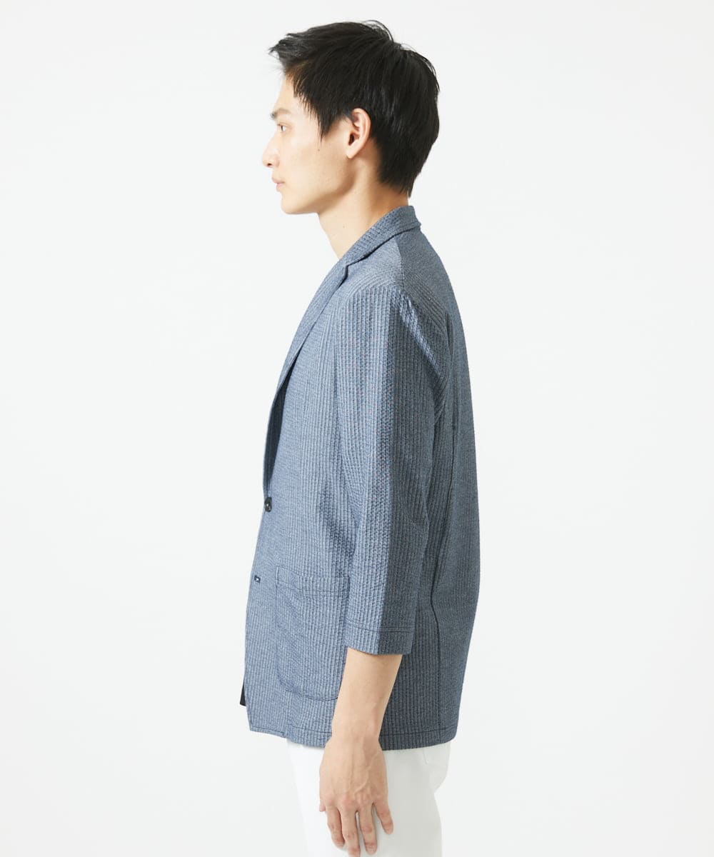 MKDGC32130 MK MICHEL KLEIN HOMME(MKミッシェルクランオム) 【洗える・７分袖】サッカージャージ ジャーディガン  ブルー