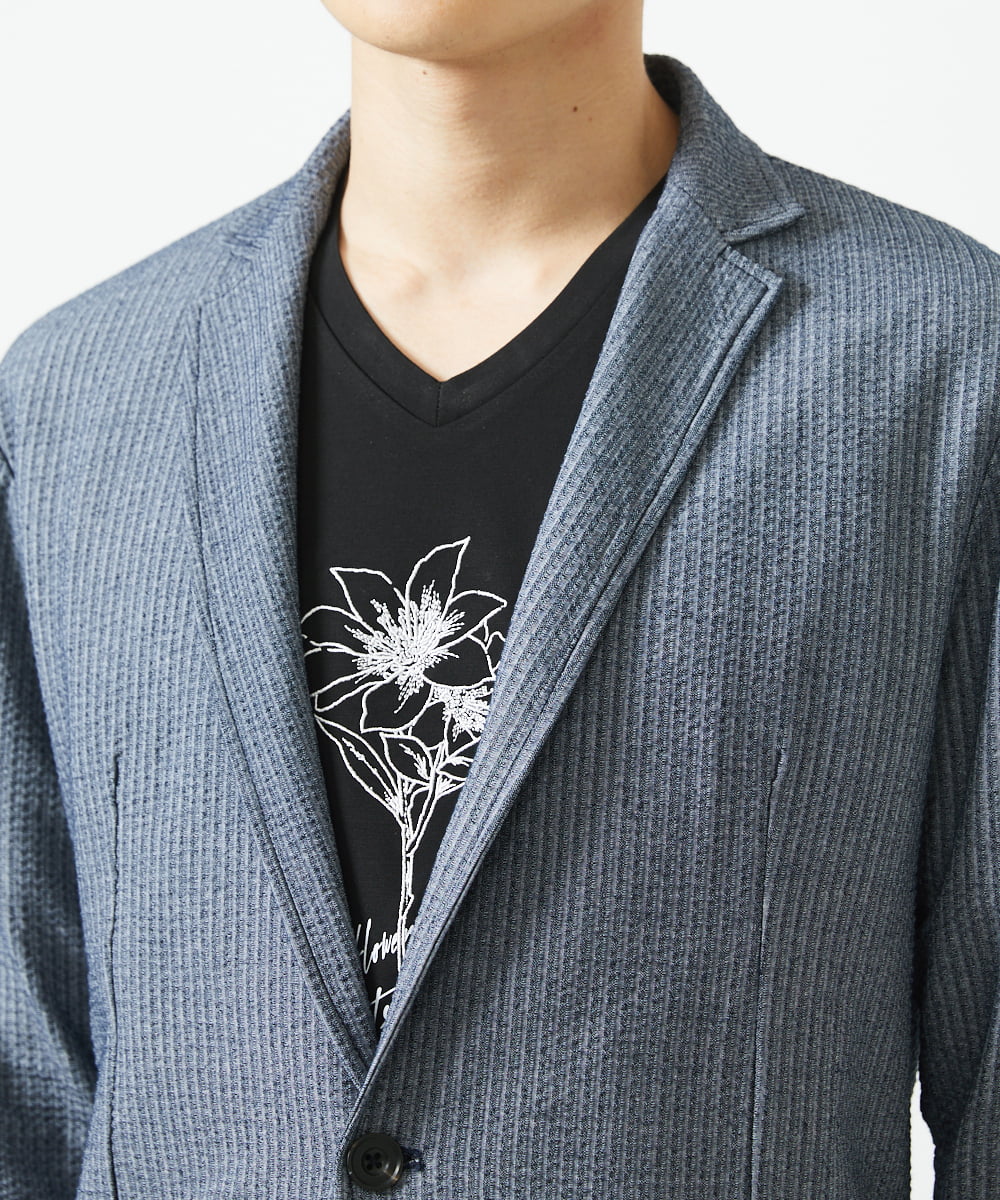 MKDGC32130 MK MICHEL KLEIN HOMME(MKミッシェルクランオム) 【洗える・７分袖】サッカージャージ ジャーディガン  ブルー