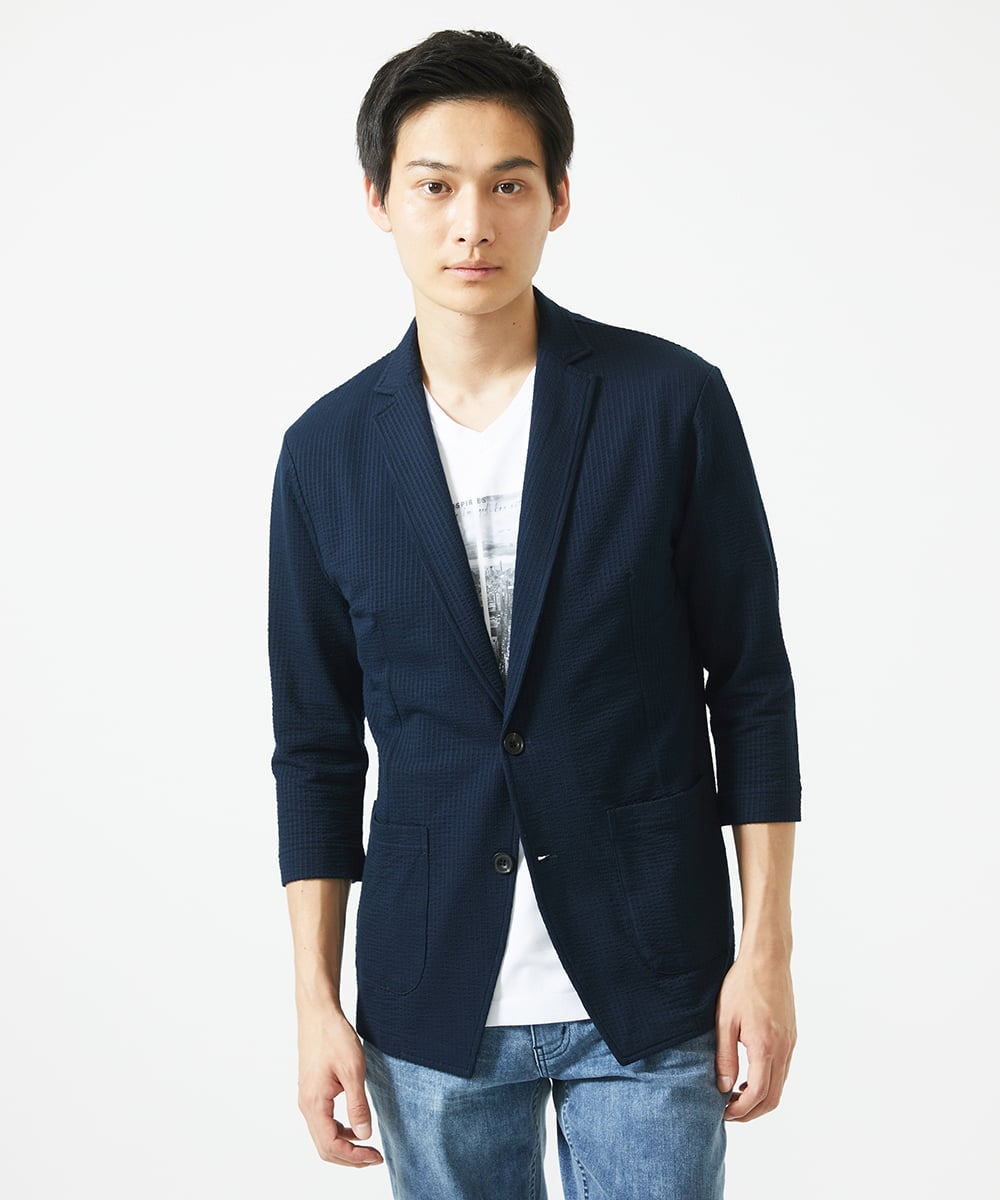 MKDGC32130 MK MICHEL KLEIN HOMME(MKミッシェルクランオム) 【洗える・７分袖】サッカージャージ ジャーディガン  ネイビー